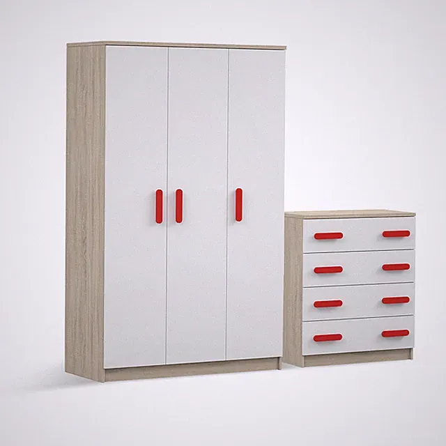 Drehtürenschrank und Kommode Kinderzimmer 2er-Set JONAS III 19/JONAS III 02
