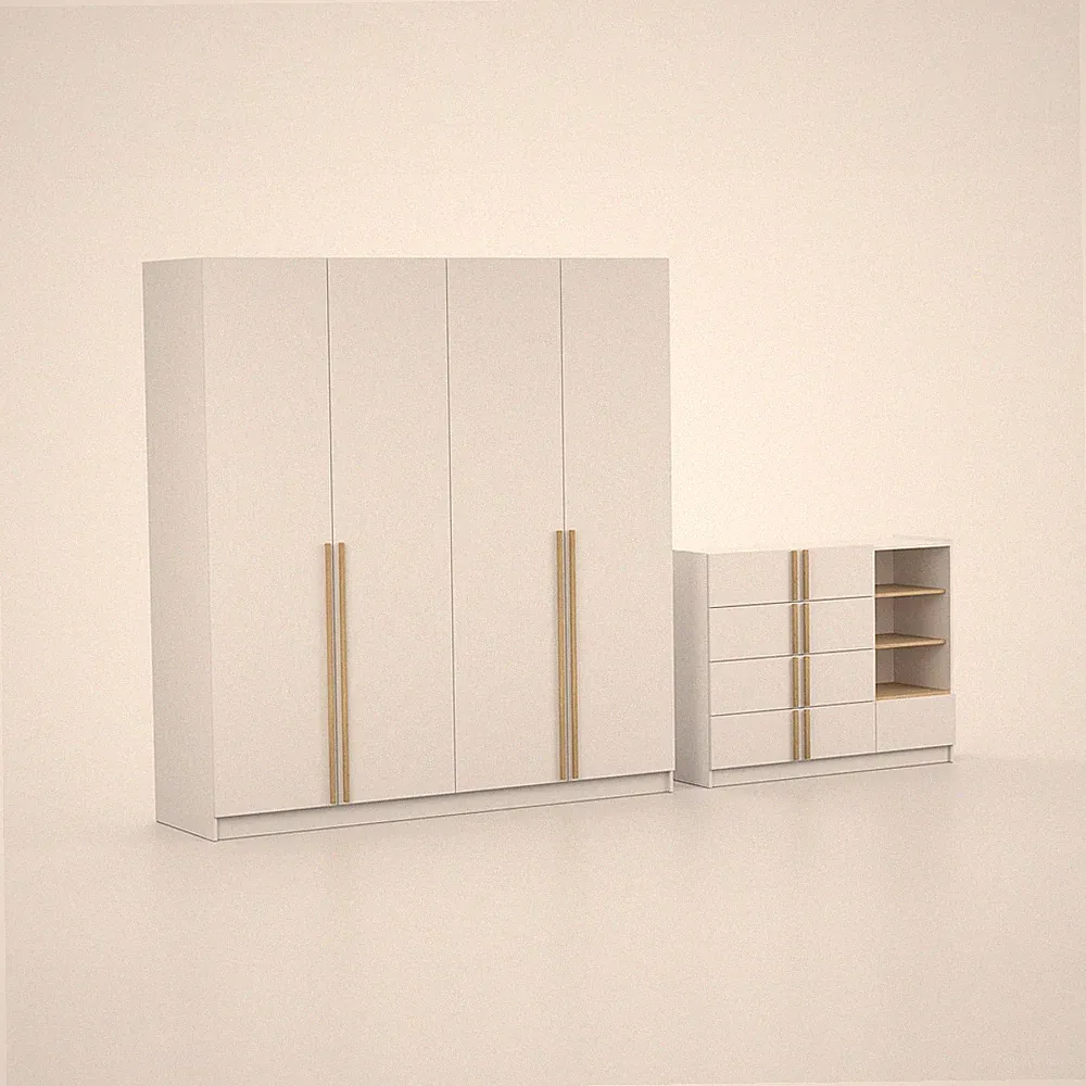 Drehtürenschrank viertürig und Kommode 2er-Set SEVILLA 4D/SEVILLA 5S