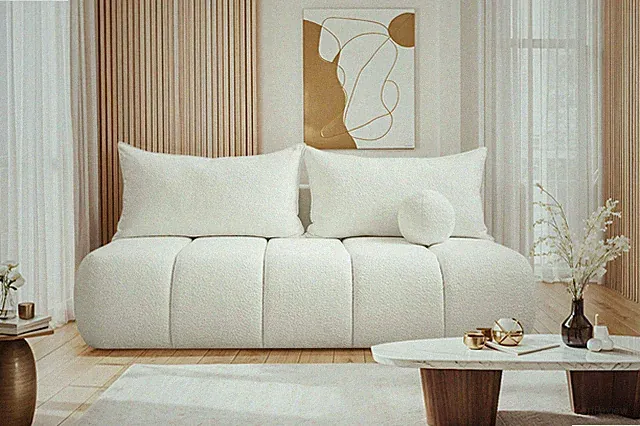 Dreisitziges Sofa PIANO mit Schlaffunktion Ecru
