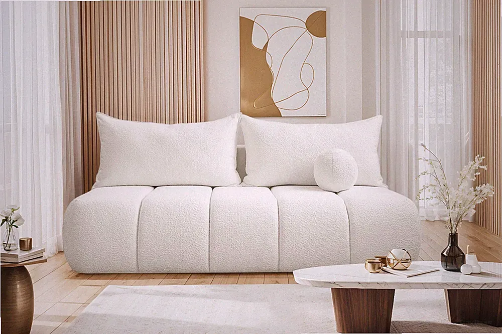 Dreisitziges Sofa PIANO mit Schlaffunktion Ecru