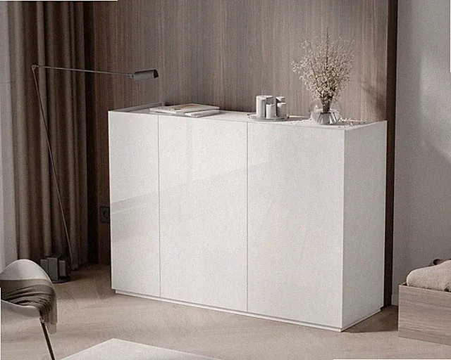 DREITRÜGIGE KOMMODE SMART 130x90x37cm SCHREIBTISCH WEIß HOCHGLANZ