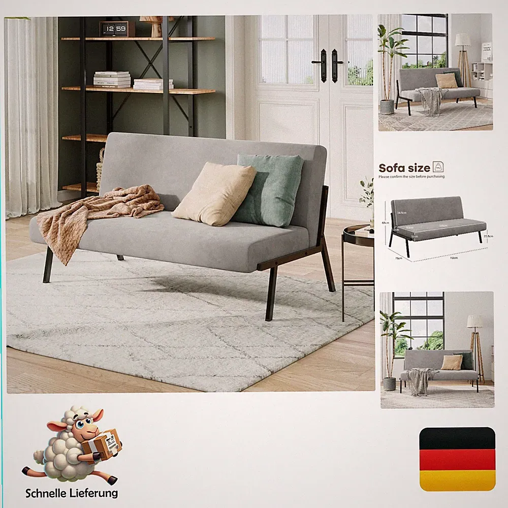 Dripex 2-Sitzer Stoffsofa Modern mit Metallrahmen Grau Wohnzimmer Schlafzimmer