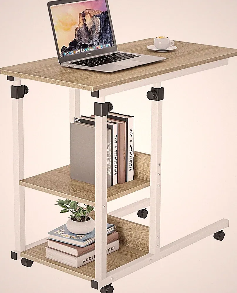 Dripex Beistelltisch Rollen Höhenverstellbar Holz 80x40 cm Beige Laptoptisch