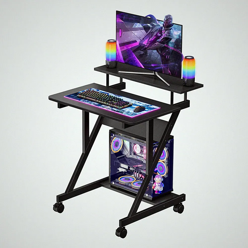Dripex Computertisch mit Monitorregal mobil Z Form Home Office Schreibtisch mit