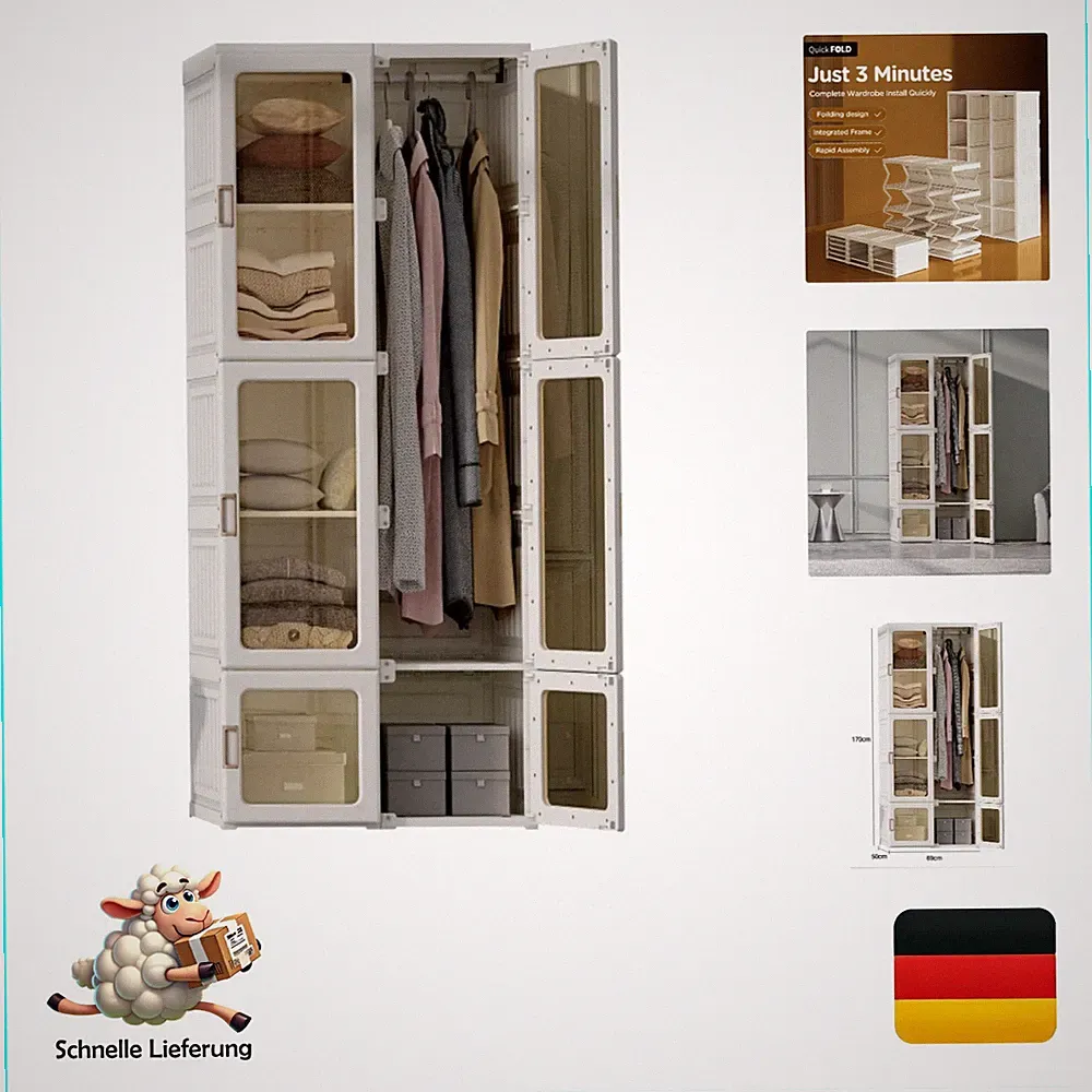 Dripex Kleiderschrank Weiß 69x170x50 cm Faltbar Magnetische Türen Modern