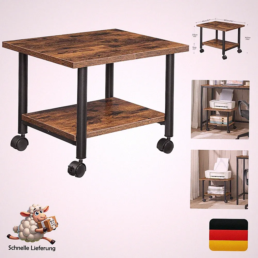 Druckertisch Druckerwagen Hoobro mit 2 Ebenen arretierbare Rollen industriell...