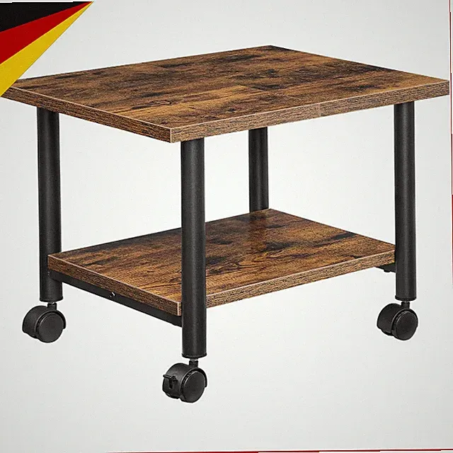 Druckertisch Rollbar 2 Ebenen Dunkelbraun Schwarz für Büro Möbel