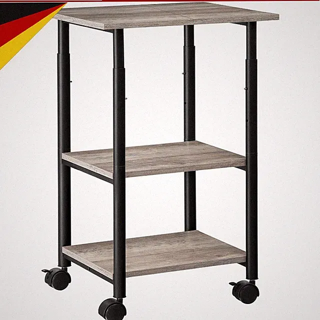 Druckertisch Rollbar Höhenverstellbar 3 Ebenen 48,5 x 40 x 67 cm Büro Möbel