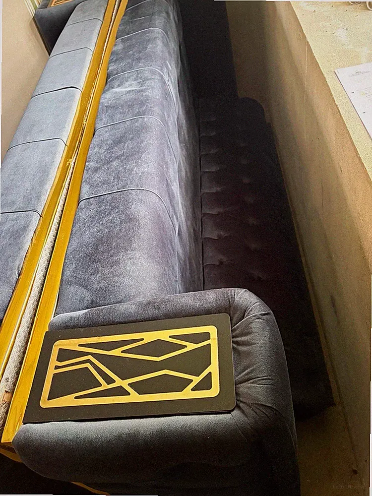 Dunkelblaues Samt Sofa Set 4-teilig Art déco Knopfheftung Gold Metall 200cm