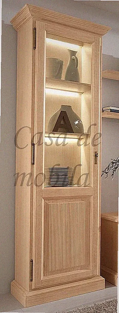 Echtholz Vitrine 65x217x47cm 1türig Pinie massiv honig mediterraneo gebürstet