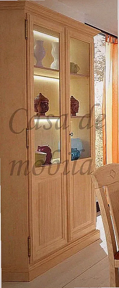 Echtholz Vitrine Landhaus 110x220x46cm Pinie massiv honig mediterraneo gebürstet