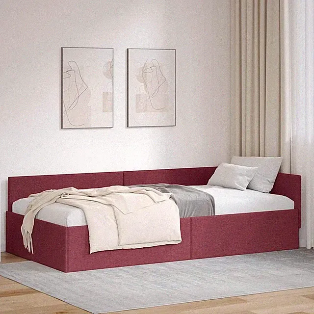 Eck Bettgestell mit Kopfteil Stoff Tagesbett Bettrahmen Eckbettrahmen Sofa Bett