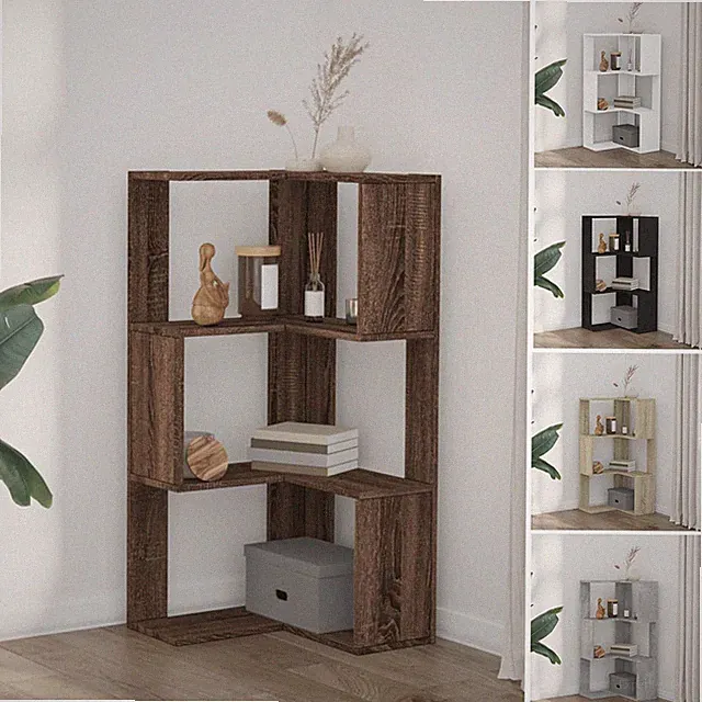 Eck Bücherregal 3 Böden Bücherschrank Büroregal Holzwerkstoff 50x50x102 cm
