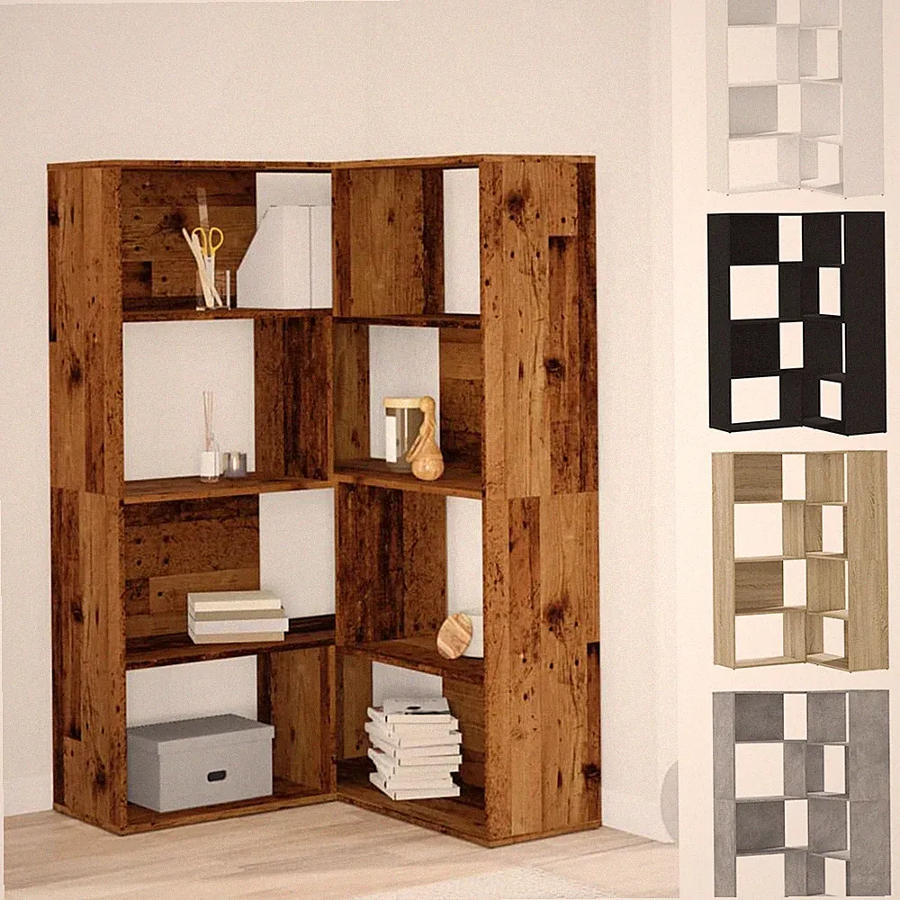 Eck Bücherregal Raumteiler 4 Etagen Standregal Regal Holzwerkstoff 85x85x140 cm