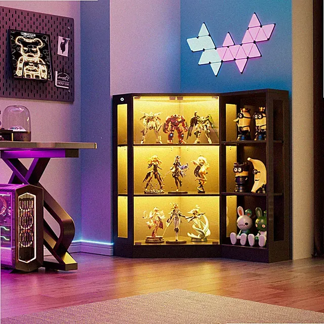 Eck-Glasvitrine mit LED-Beleuchtung & 3-stufige Schauvitrine mit Glastüren 100cm