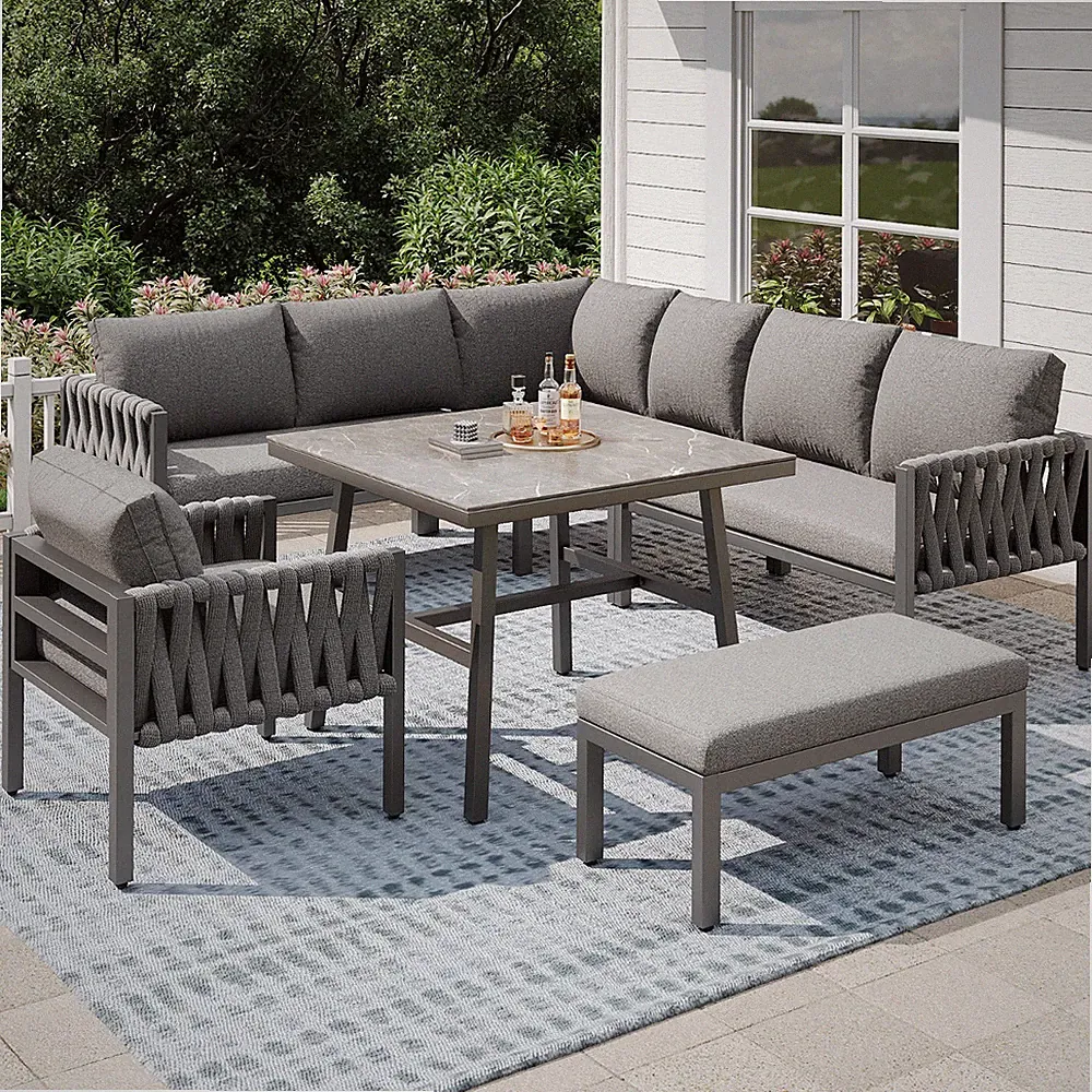 Eck Lounge Set Sitzgruppe Gartenmöbel Garnitur Essgruppe Eisen Outdoor 8 Sitzer