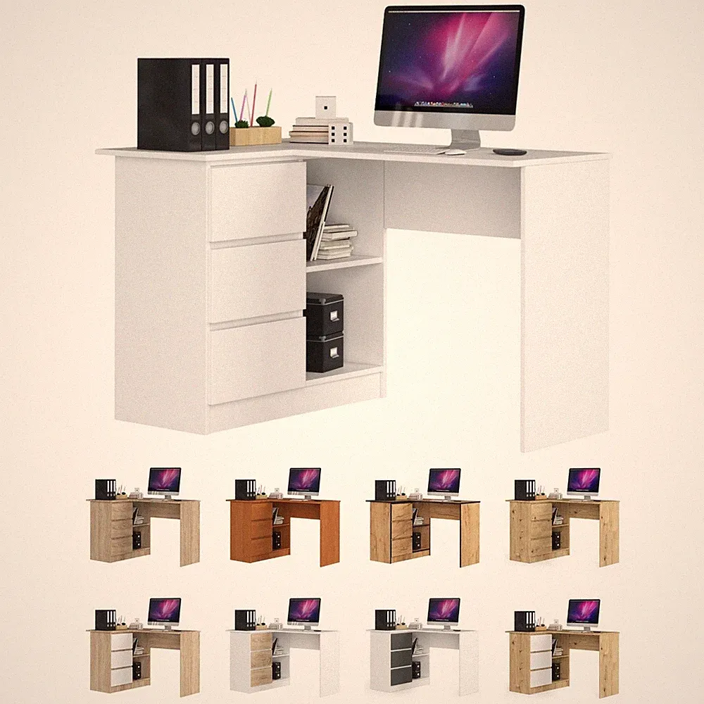 Eck-Schreibtisch AKORD B16 links mit 3 Schubladen und 2 Ablagen B124xH77xT85 cm