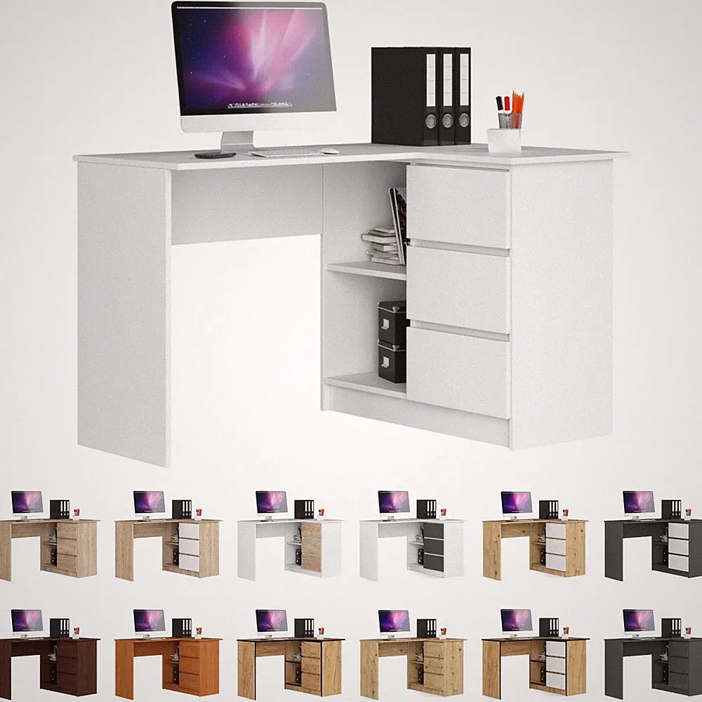 Eck-Schreibtisch AKORD B16 rechts mit 3 Schubladen und 2 Ablagen B124xH77xT85 cm