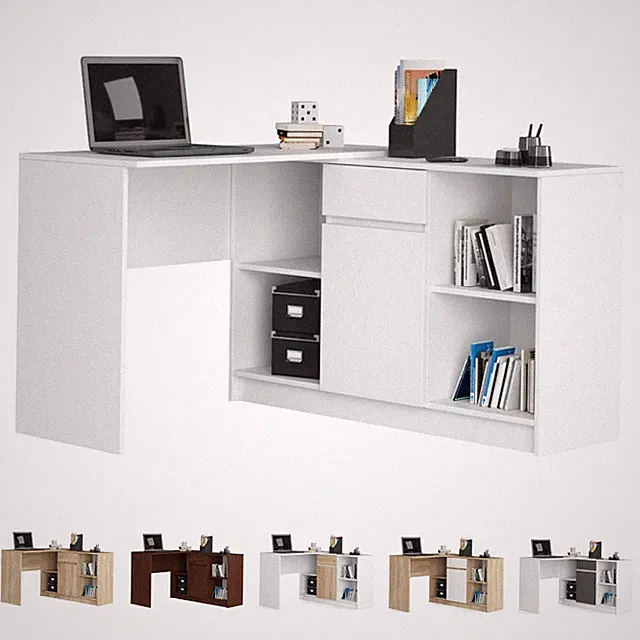 Eck-Schreibtisch AKORD B17 2in1 mit Kommode Schublade 6 Ablagen B120xH79xT126 cm