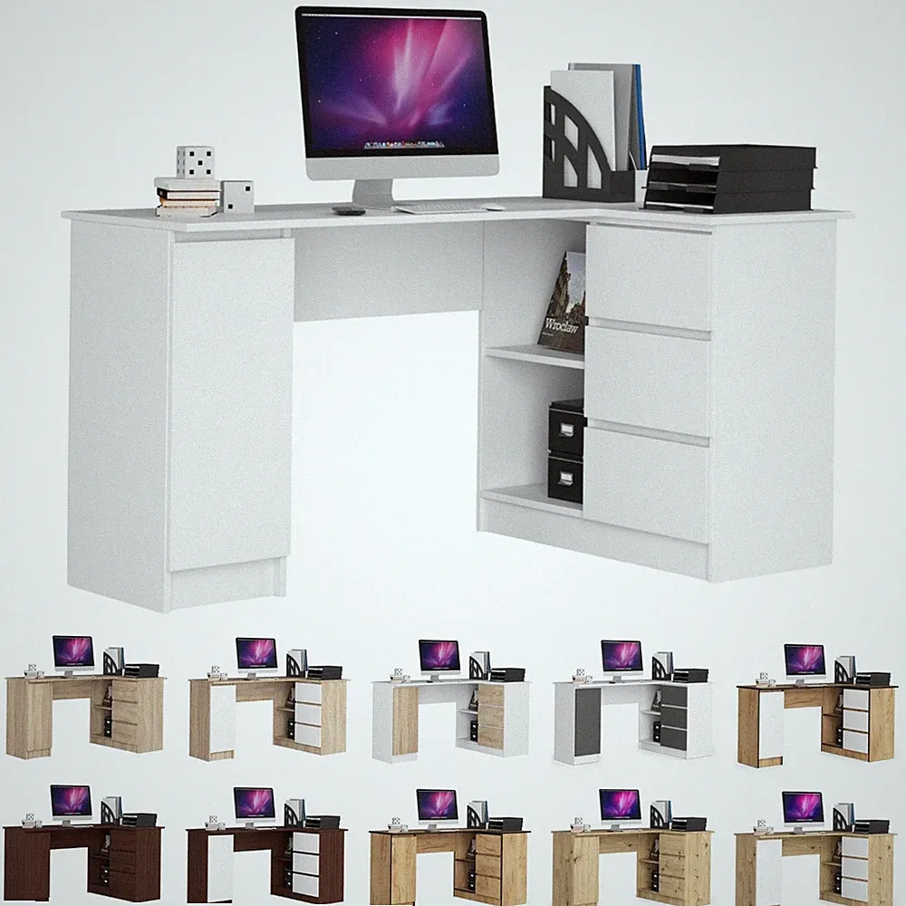 Eck-Schreibtisch AKORD B20 rechts mit 3 Schubladen und 4 Ablagen B155xH77xT85 cm