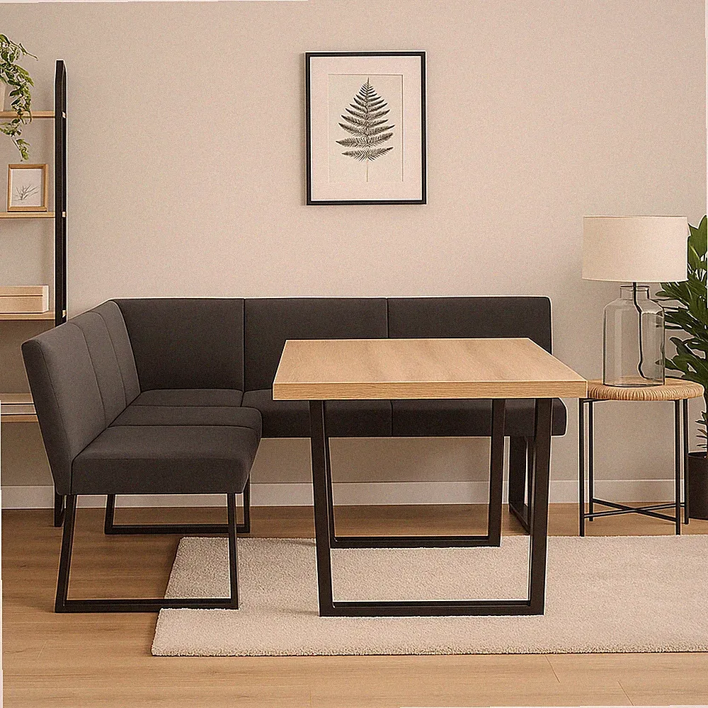 Eckbank 192 x 152 cm Schwarz Vemal kurzer Schenkel rechts Sitzbank Polsterbank