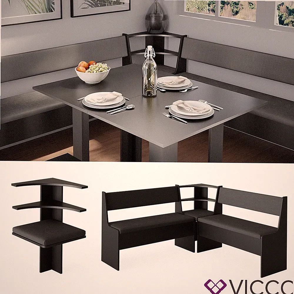 Eckbank Sitzecke Küchenbank Roman Schwarz 44 cm modern Sitzbank Esszimmer Vicco