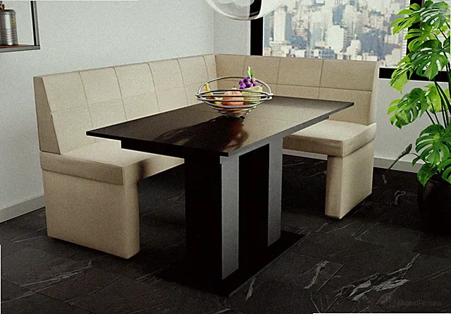 Eckbankgruppe 168x128 cm BLAKE L Stoff Soro Creme / Esstisch DANTE Schwarz