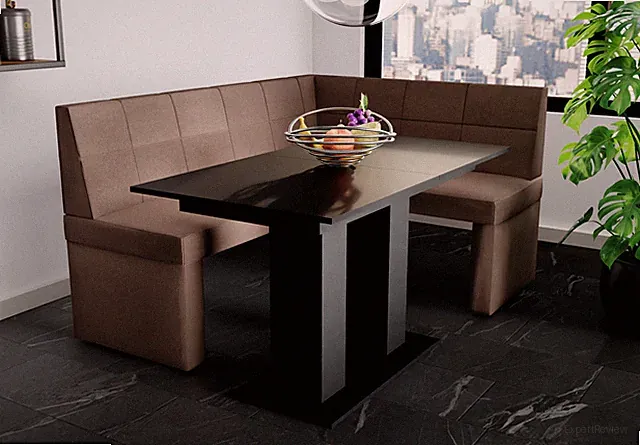 Eckbankgruppe 196x142 cm BLAKE XL L Stoff Soro Braun / Esstisch DANTE Schwarz
