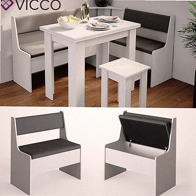 Eckbankgruppe Küchenbank Sitzbank Truhe 77cm Bank Esstisch Roman Weiß Vicco