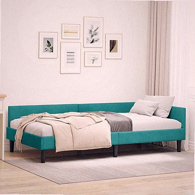 Eckbettgestell Singlebett Gästebett Bettrahmen Bett Doppelbett mit Kopfteil Samt