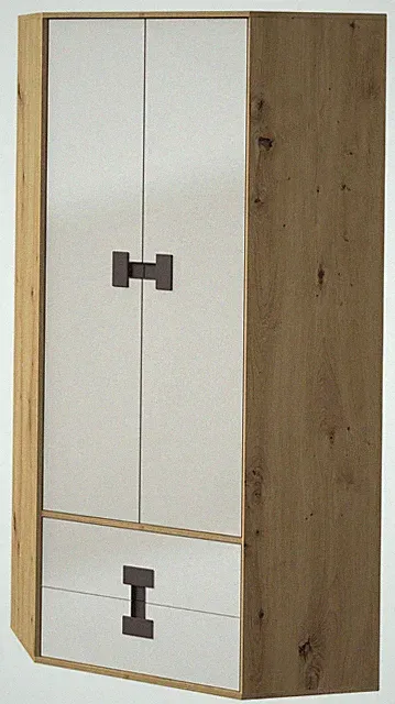 Eckkleiderschrank INDEX Schrank 2 Türiger Eckschrank 2 Schubladen Kleiderstange