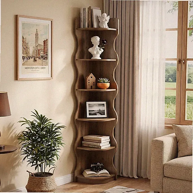 Eckregal 180 cm Hoch, 6-stöckiges Schmal Bücherregal Eck aus Holz für Wohnzimmer