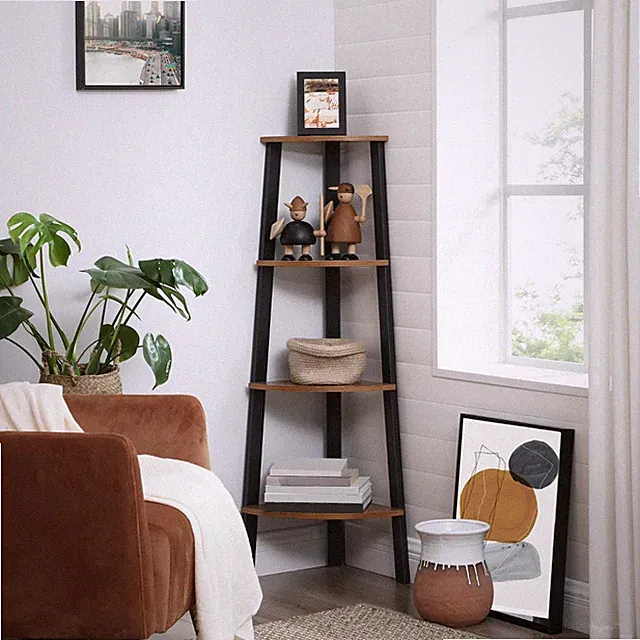 Eckregal Standregal Bücherregal 4 Ebenen Blumenregal Leiterregal 125 cm LLS34X