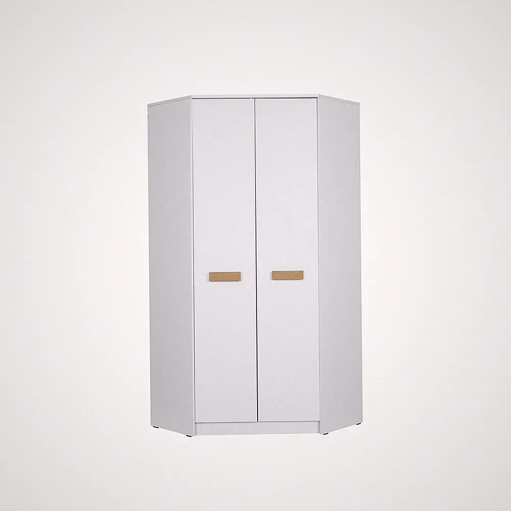 Eckschrank Grant 08, 91x185 cm Kleiderschrank mit 2 Kleiderstangen und 10 Fächer