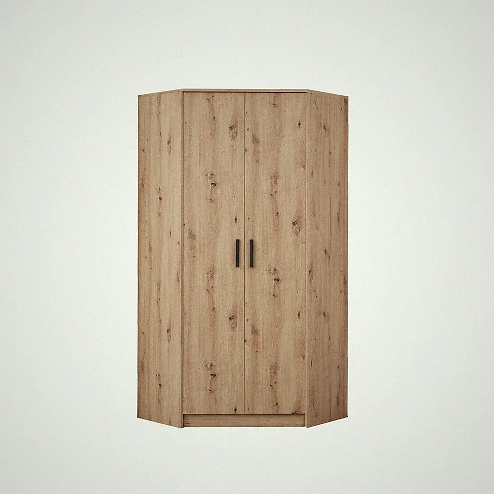 Eckschrank Grant 08A, 91x195cm Kleiderschrank mit 2 Kleiderstangen und 10 Fächer