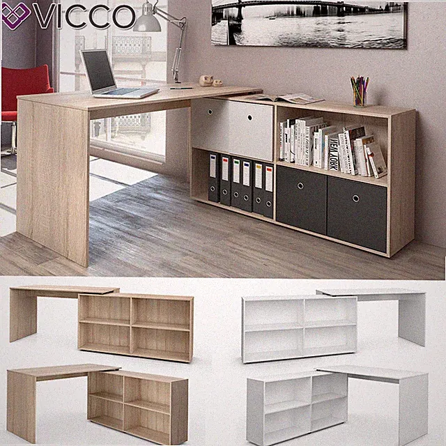 Eckschreibtisch Computer Bürotisch PC Schreibtisch Flexplus Eiche Weiß Vicco
