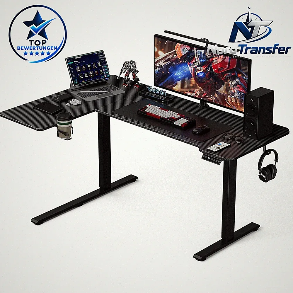 Eckschreibtisch Höhenverstellbar L-Form 150x100cm Elektrisch Ergonomisch Schwarz