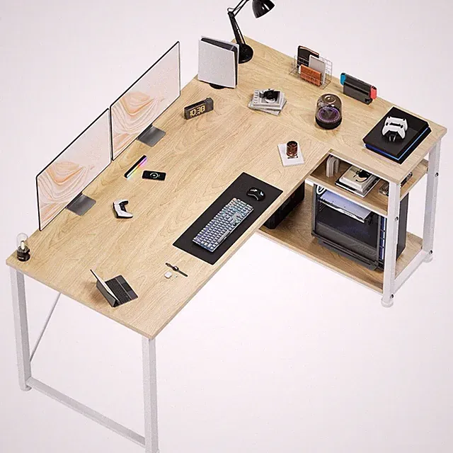 Eckschreibtisch L-förmig Umkehrbarer Schreibtisch Bürotisch 140cm 2 Regalböden