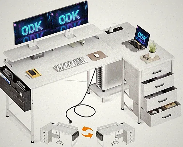 Eckschreibtisch Schubladen Stauraum L-förmig Computertisch Büro Weiß 140x80 cm