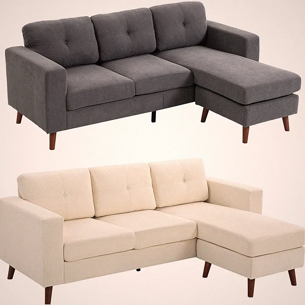 Ecksofa 192 cm L-Form 3-Sitzer Sofa mit umkehrbarer Chaiselongue, Refurbished