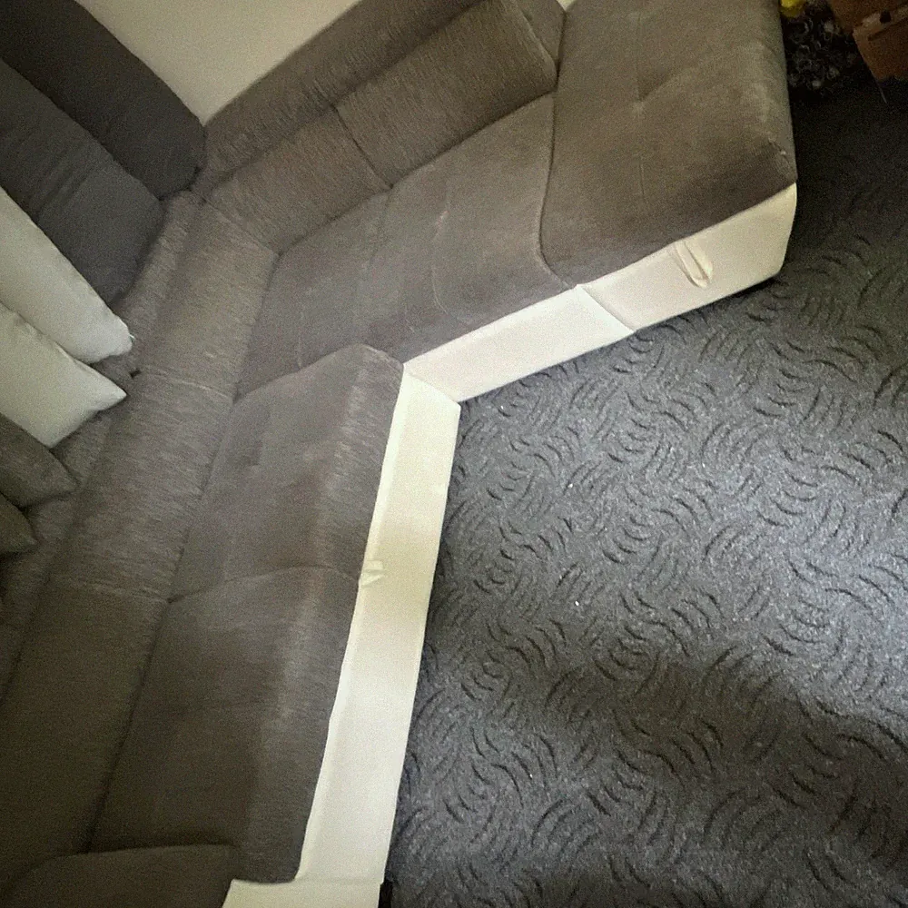 Ecksofa 3-tlg 4-Sitzer Leinen Grau/Weiß 220x200x75 cm modern gebraucht