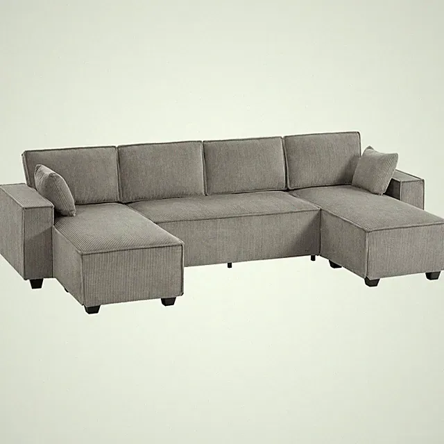 Ecksofa 311 cm Sofa 4 Sitzer mit Doppel-Chaiselongues, Kissen, aus Cordstoff