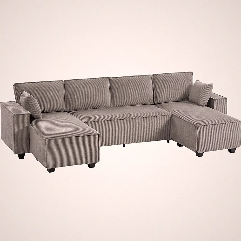 Ecksofa 311 cm Sofa 4 Sitzer mit Doppel-Chaiselongues, Kissen, aus Cordstoff