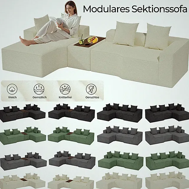 Ecksofa Cord Sofa 3 Sitzer, 270 / 320 cm Bequemes L-Form Couch Sofa Wohnzimmer