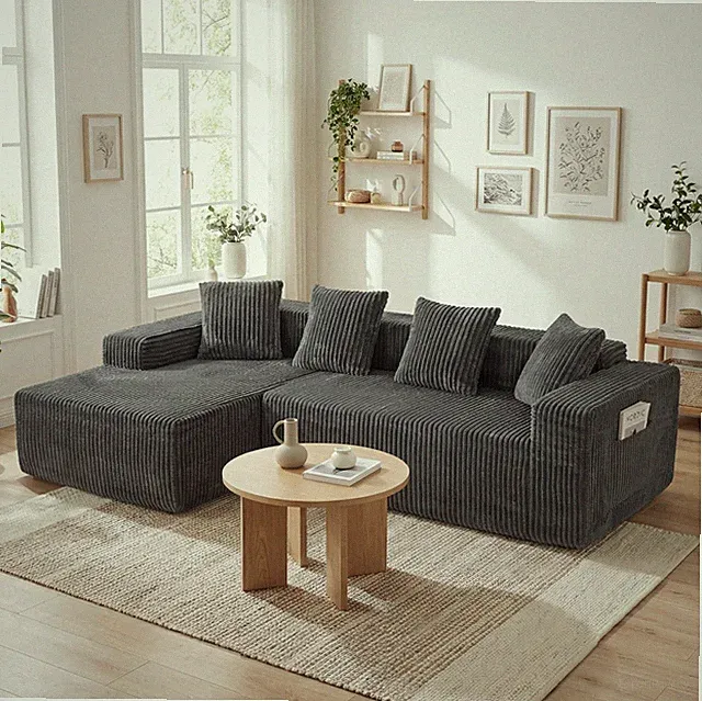 Ecksofa Corduroy L-Form Elegante Eckcouch Schlafsofa Couchgarnitur Lounge 261CM