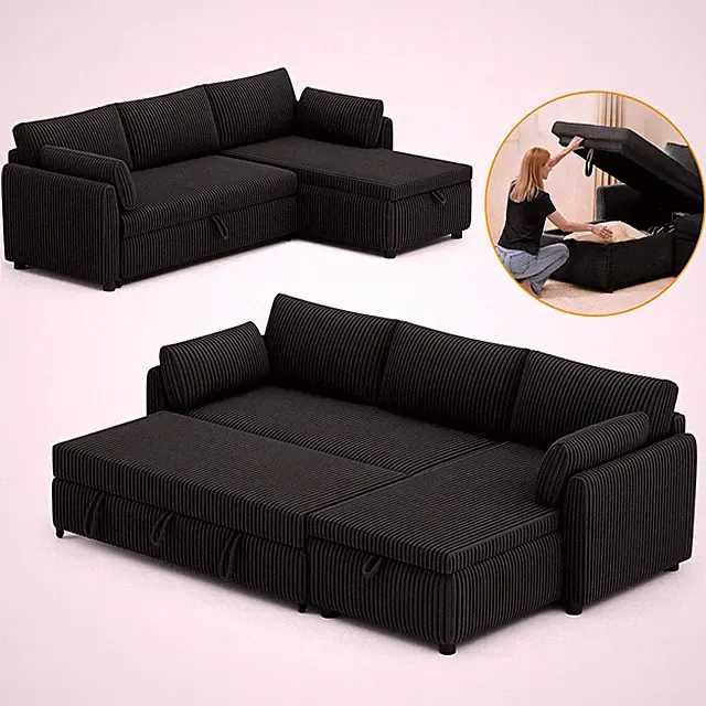 Ecksofa Couch L-Form mit Schlaffunktion Modulares Sofa mit Bettkasten 4 Sitzer