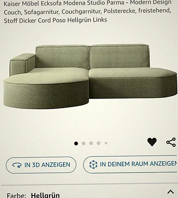 Ecksofa Designer MODENA STUDIO stoff Dicker cord Poso Hellgrün​