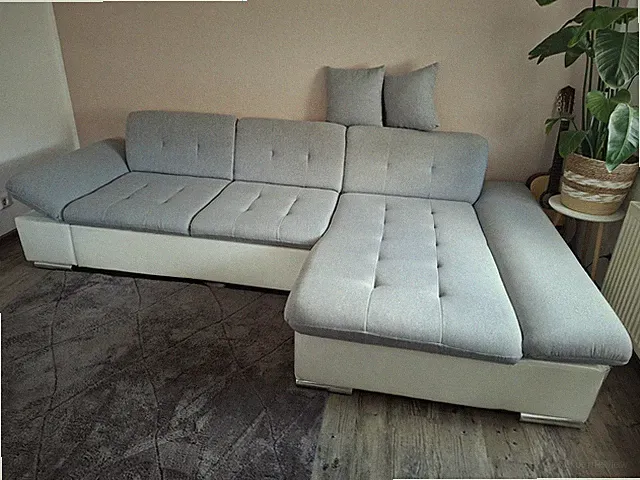 Ecksofa L-Form Grau/Weiß mit Schlaffunktion & Bettkasten 278 x 161 cm