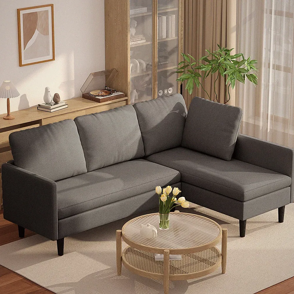 Ecksofa L-Form mit Schlaffunktion,Modulares Schlafsofa,Couch 3-Sitzer,Donkergrau