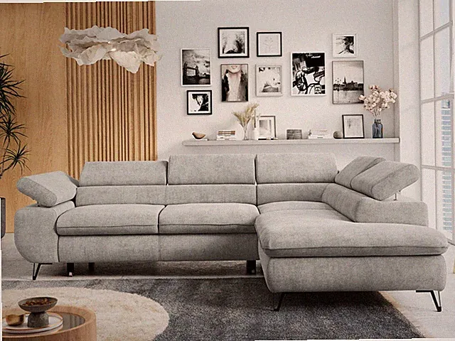 Ecksofa L-form mit Schlaffunktion, Sofa mit Einstellbare Kopfstützen - PETER L